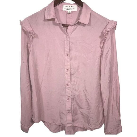 Women's Anthropologie Cloth & Stone Pink Ruffle Button Down Shirt - Picture 1 of 14